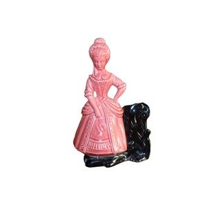 Vintage 1951 Jacquin Ceramics Victorian Woman Lady Pink Dress Black Planter 7.5"